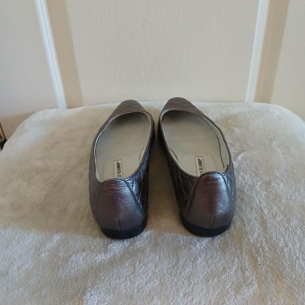 Manolo Blahnik Giungla Silver Quilted Leather Square Toe Ballet Flats 39 Luxury - Picture 6 of 8
